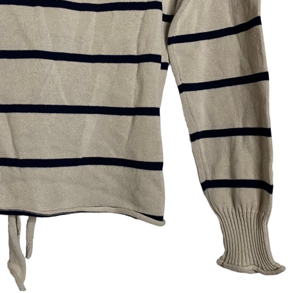 Chaser Long Sleeve Ribbed Beige Black Stripes  V-Neck Tie Front Sweater Small S - Picture 12 of 16